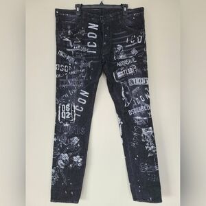 🇨🇦 NWOT DSQUARED2 🇨🇦 Cool Guy Jean with Graffitti Print - Fits 40" Waist, Black